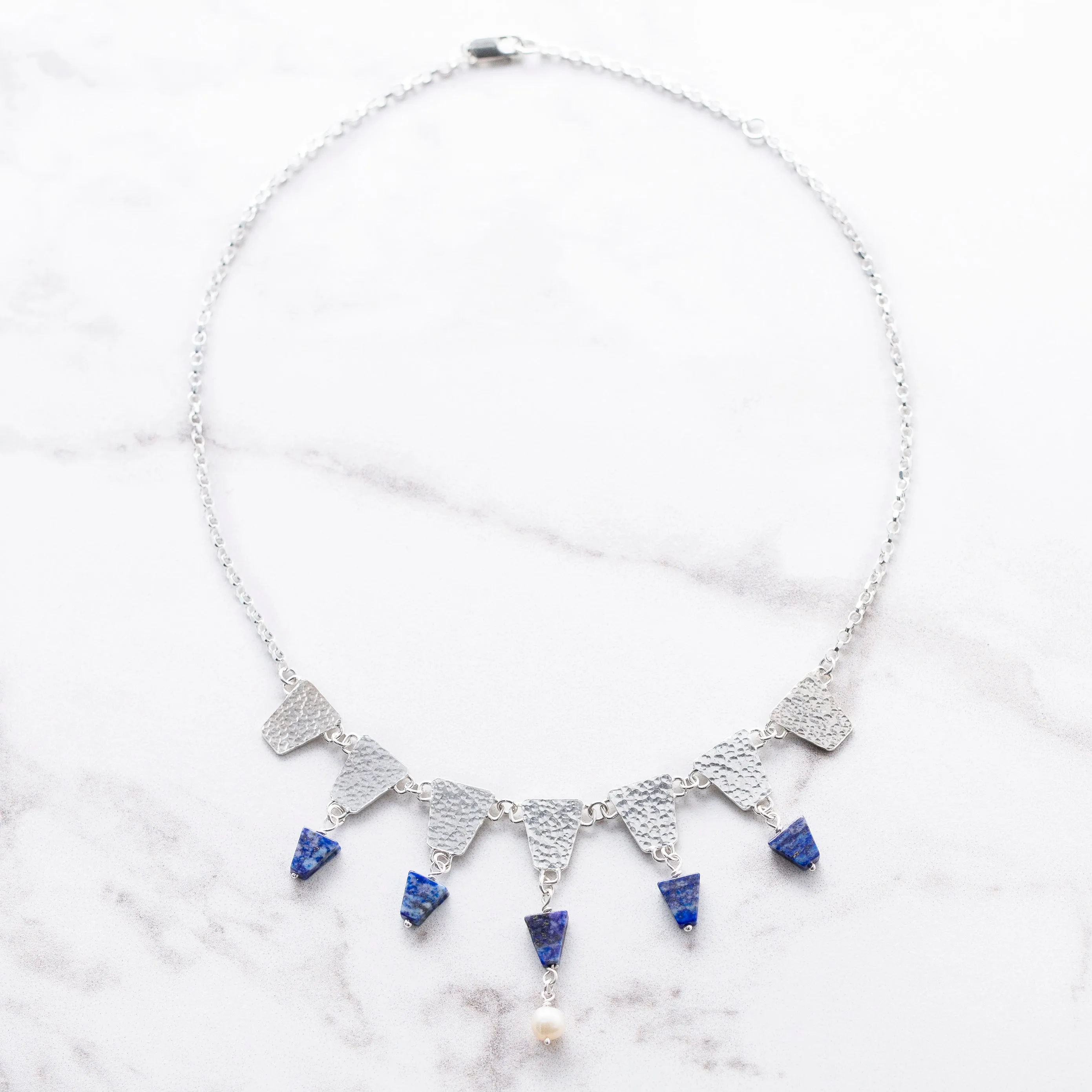 Nefertiti Regal Lapis Lazuli and Pearl Necklace