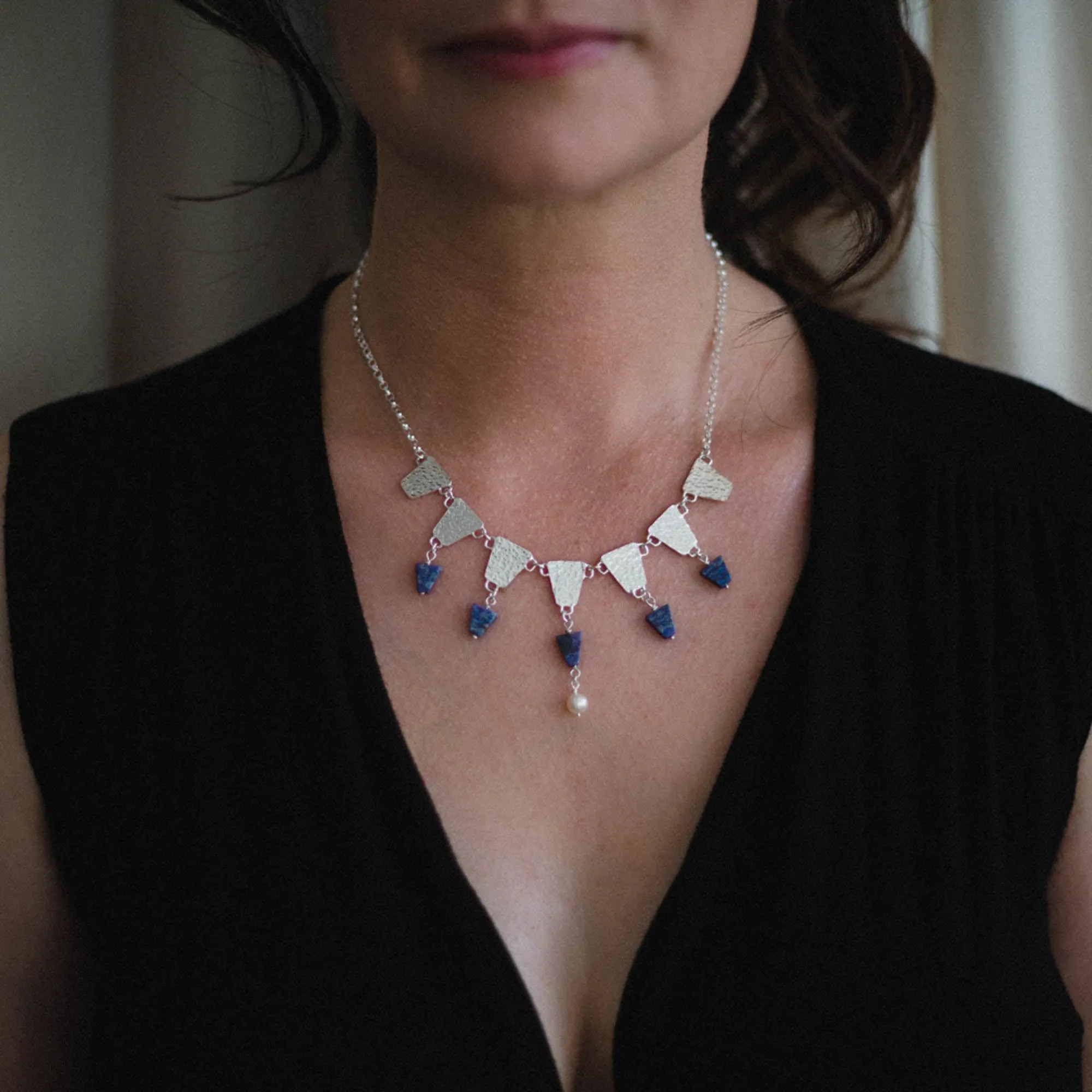 Nefertiti Regal Lapis Lazuli and Pearl Necklace