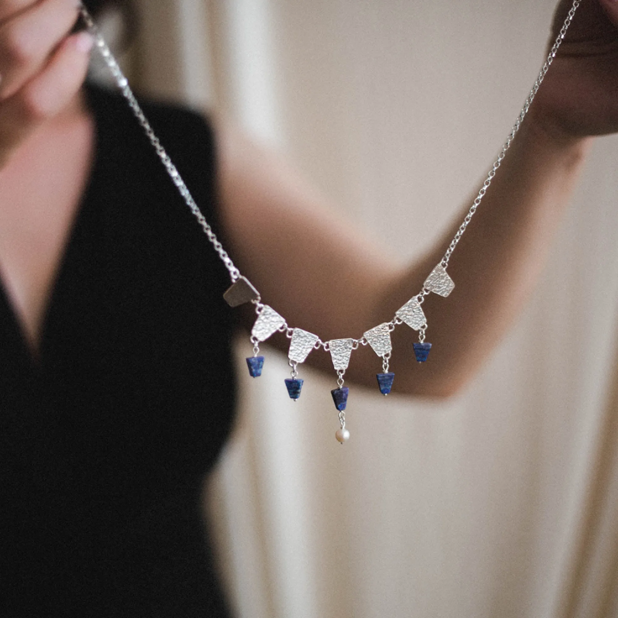 Nefertiti Regal Lapis Lazuli and Pearl Necklace