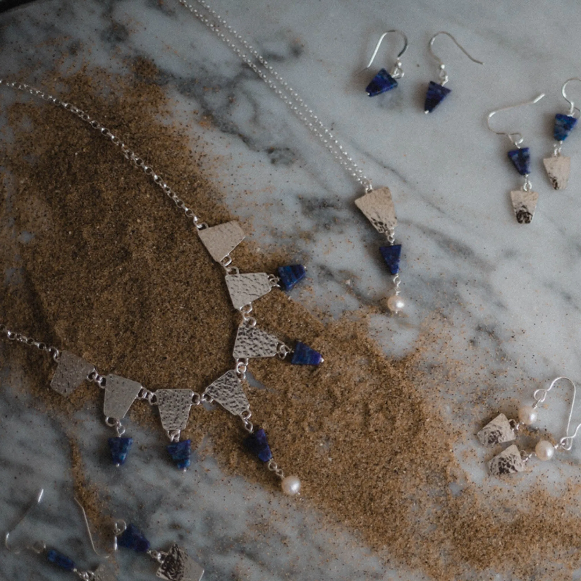 Nefertiti Regal Lapis Lazuli and Pearl Necklace
