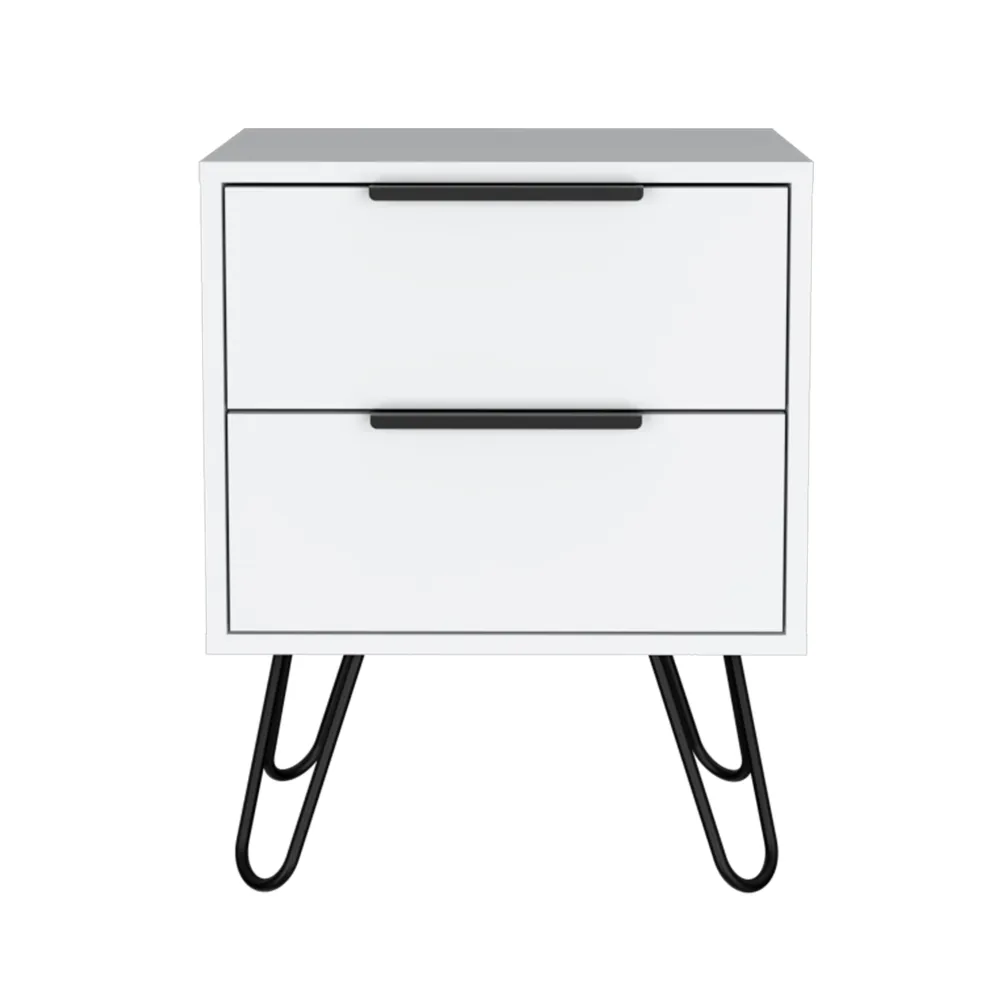 Nightstand 22" H, four hairpin legs, two drawers, white
