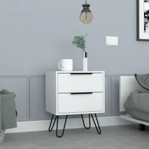 Nightstand 22" H, four hairpin legs, two drawers, white