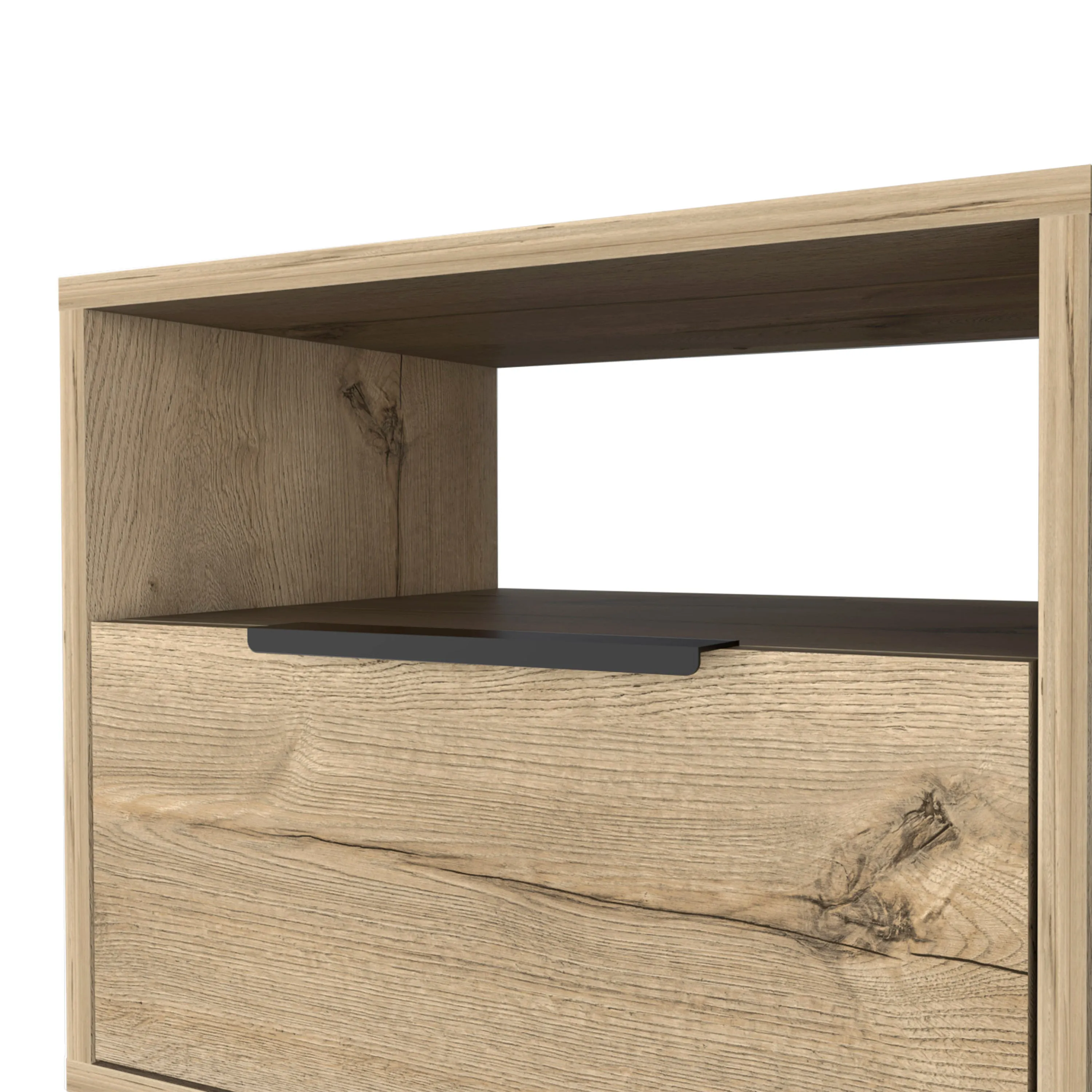 Nightstand 22"H, One Open Shelf, Single Door Cabient, Hairpin Legs, Light Oak