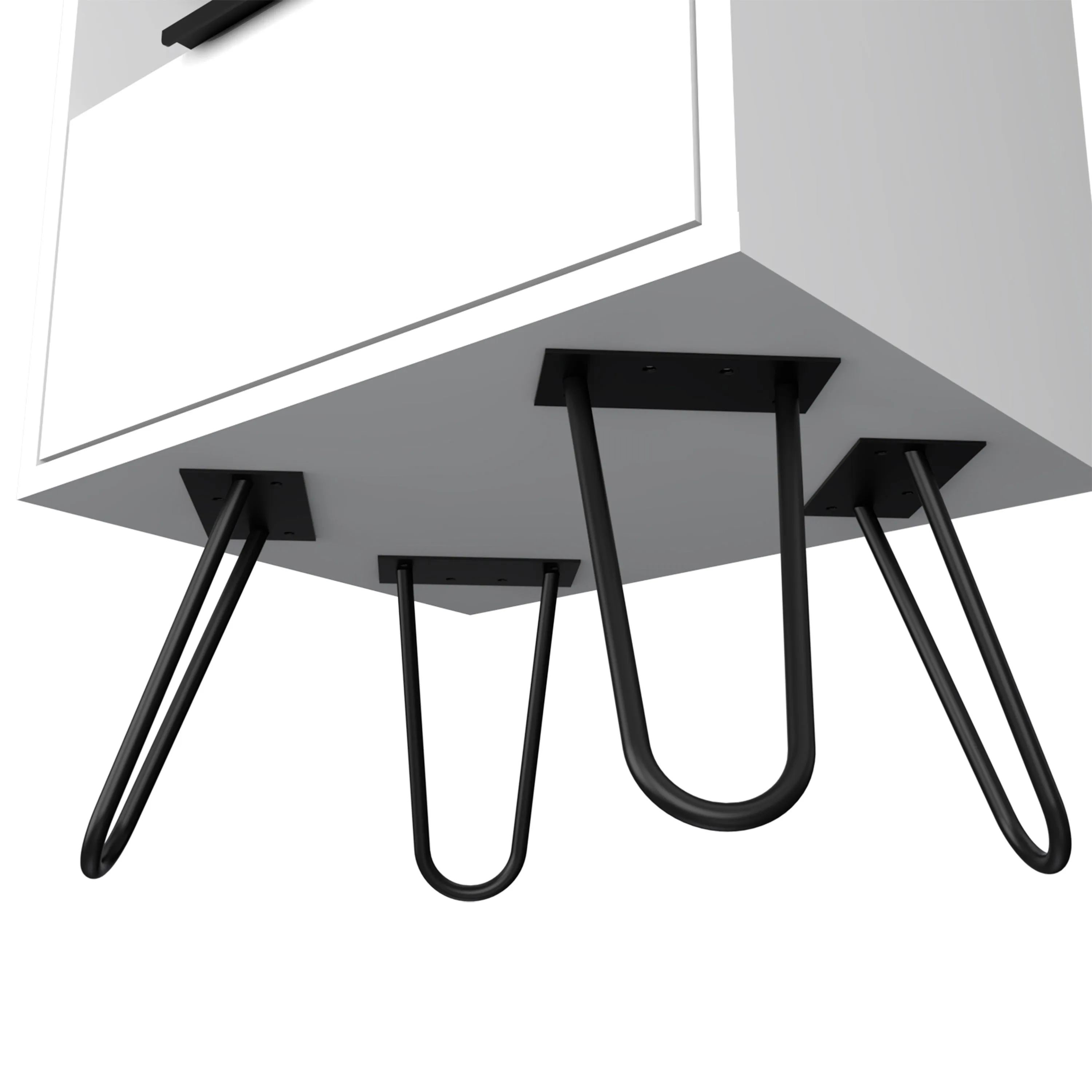 Nightstand 22"H, One Open Shelf, Single Door Cabient, Hairpin Legs, White
