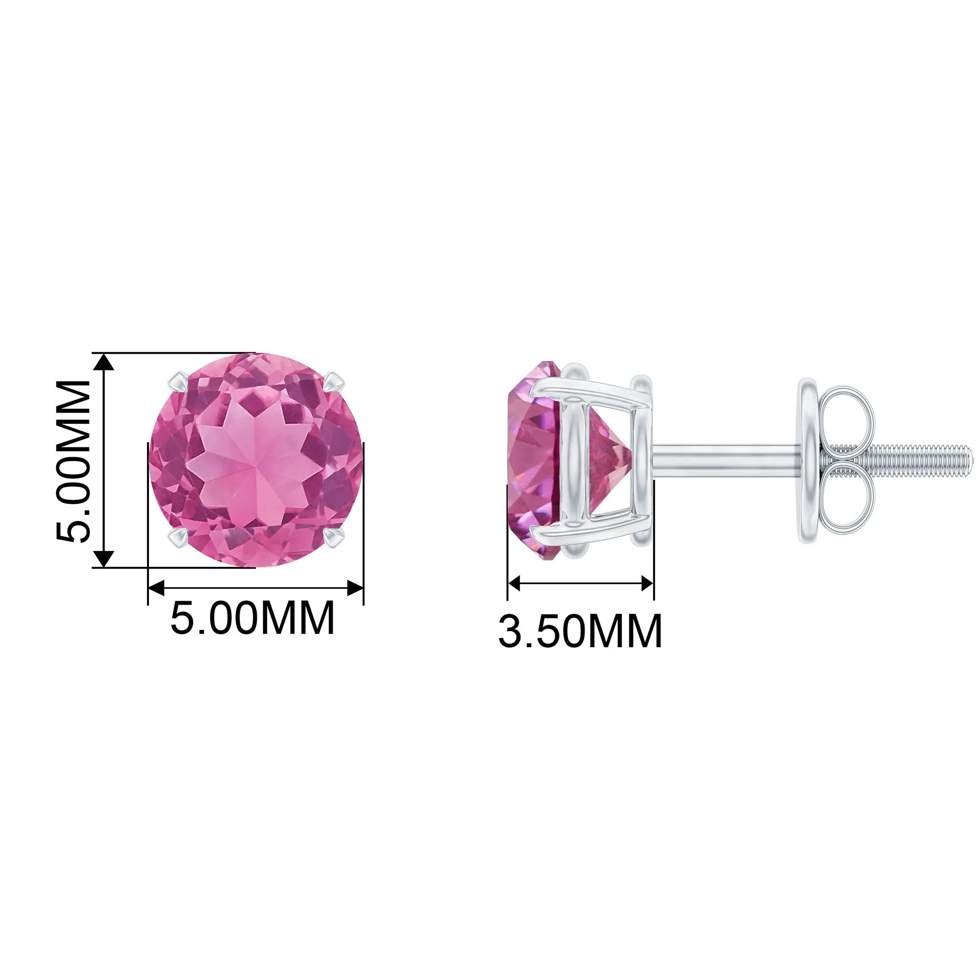 October Birthstone 1/2 CT Round Shape Pink Tourmaline Stud Earrings