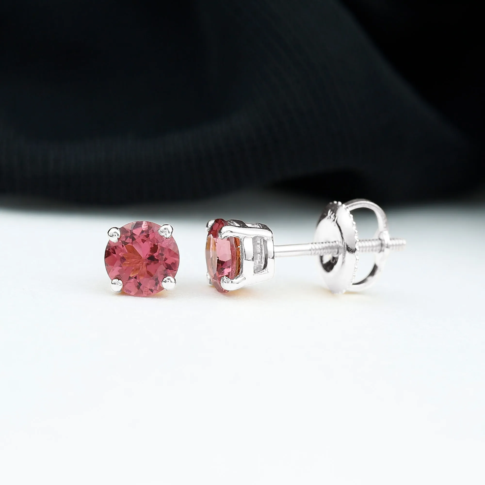 October Birthstone 1/2 CT Round Shape Pink Tourmaline Stud Earrings