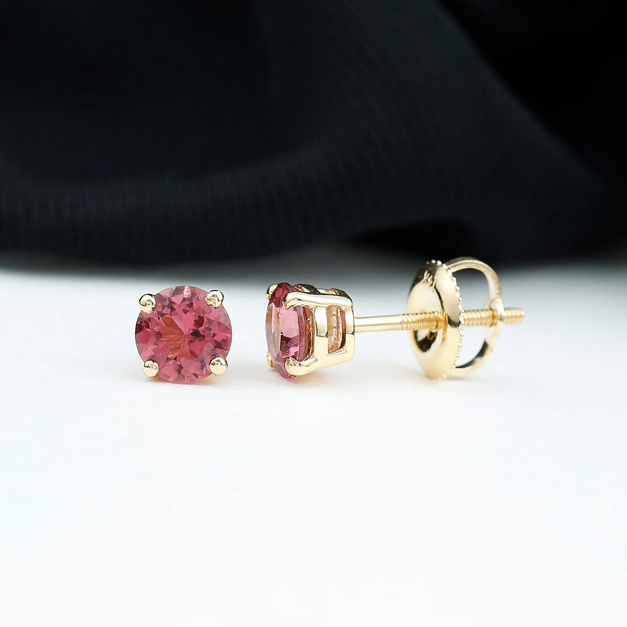 October Birthstone 1/2 CT Round Shape Pink Tourmaline Stud Earrings