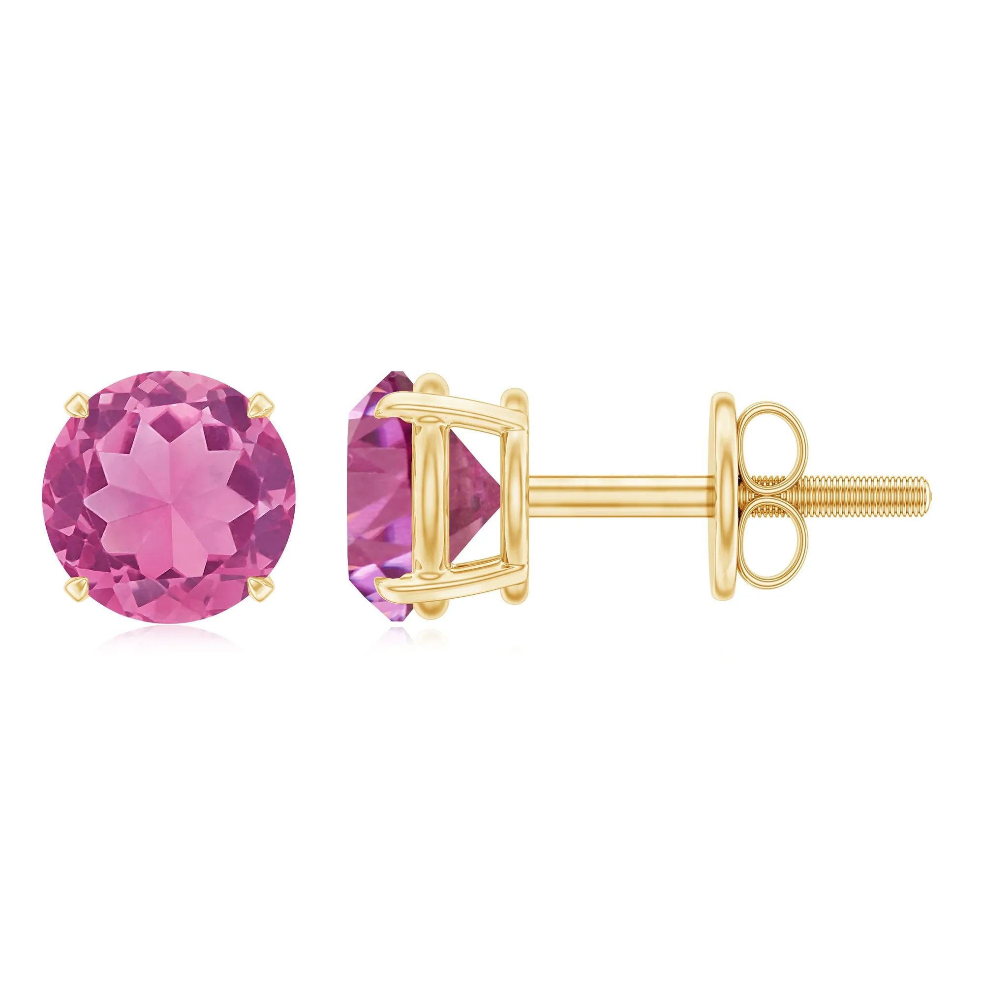 October Birthstone 1/2 CT Round Shape Pink Tourmaline Stud Earrings