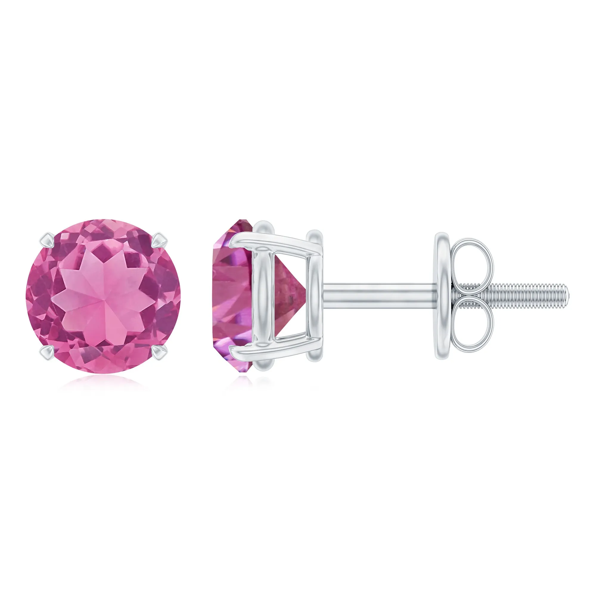 October Birthstone 1/2 CT Round Shape Pink Tourmaline Stud Earrings