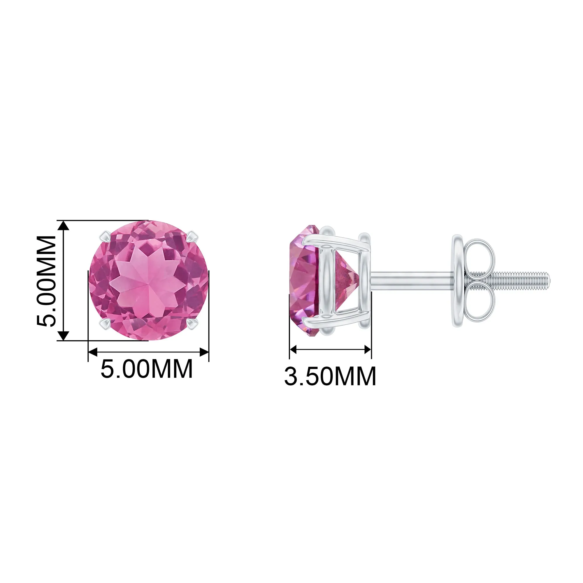 October Birthstone 1/2 CT Round Shape Pink Tourmaline Stud Earrings
