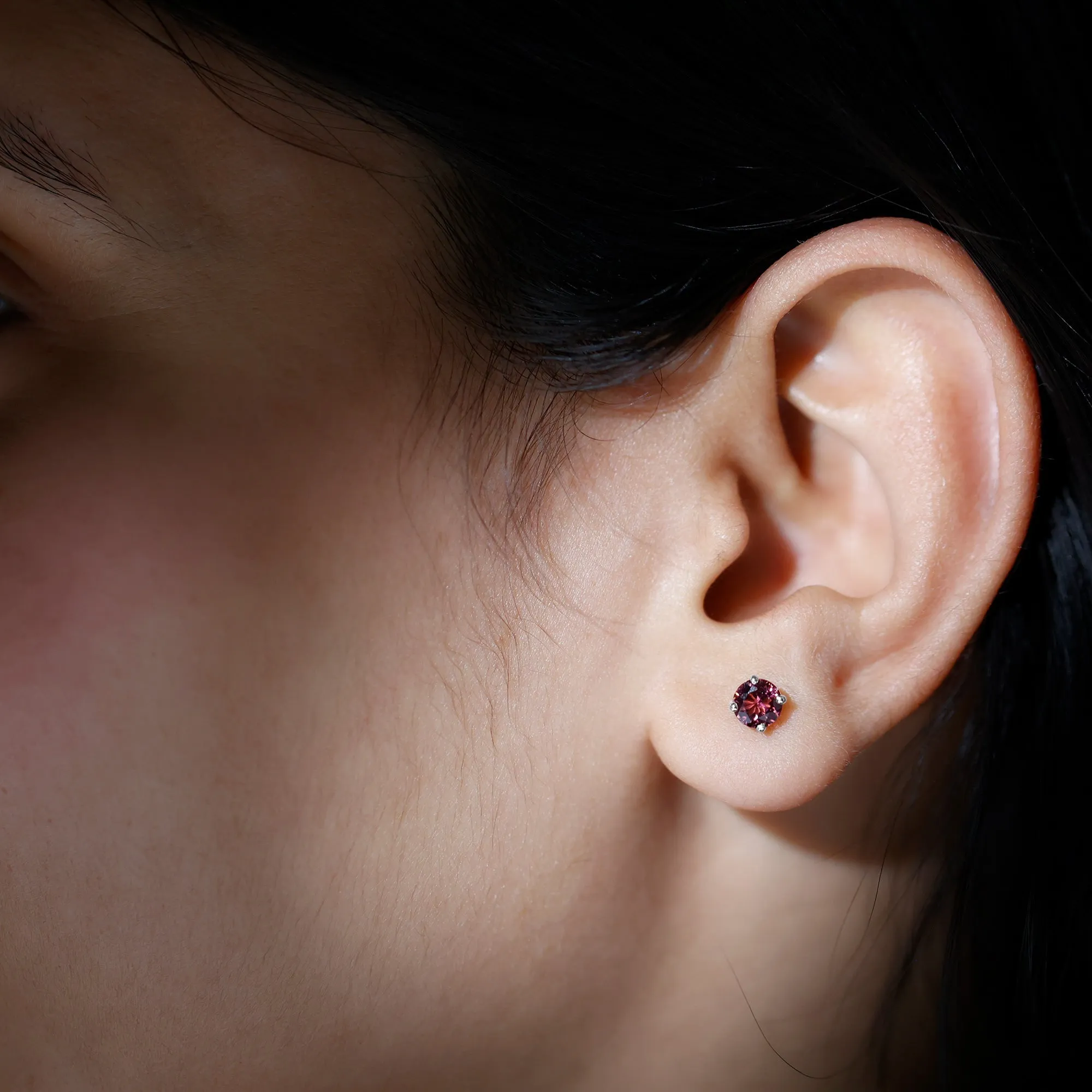 October Birthstone 1/2 CT Round Shape Pink Tourmaline Stud Earrings
