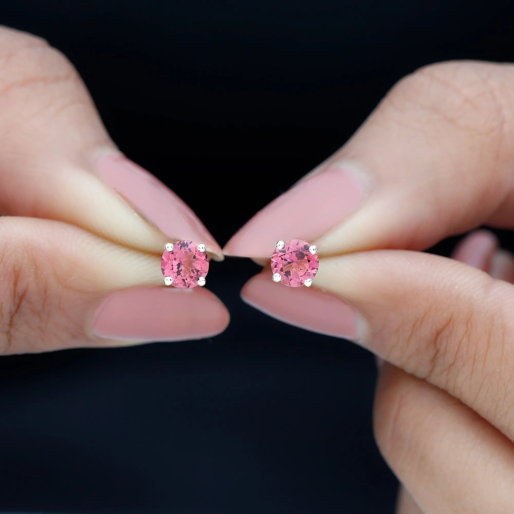 October Birthstone 1/2 CT Round Shape Pink Tourmaline Stud Earrings