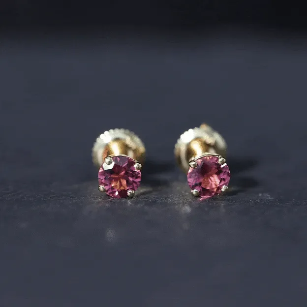 October Birthstone 1/2 CT Round Shape Pink Tourmaline Stud Earrings