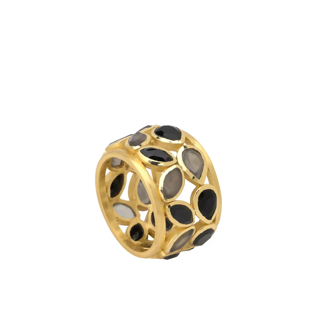 Onyx & Gray Moonstone Ring