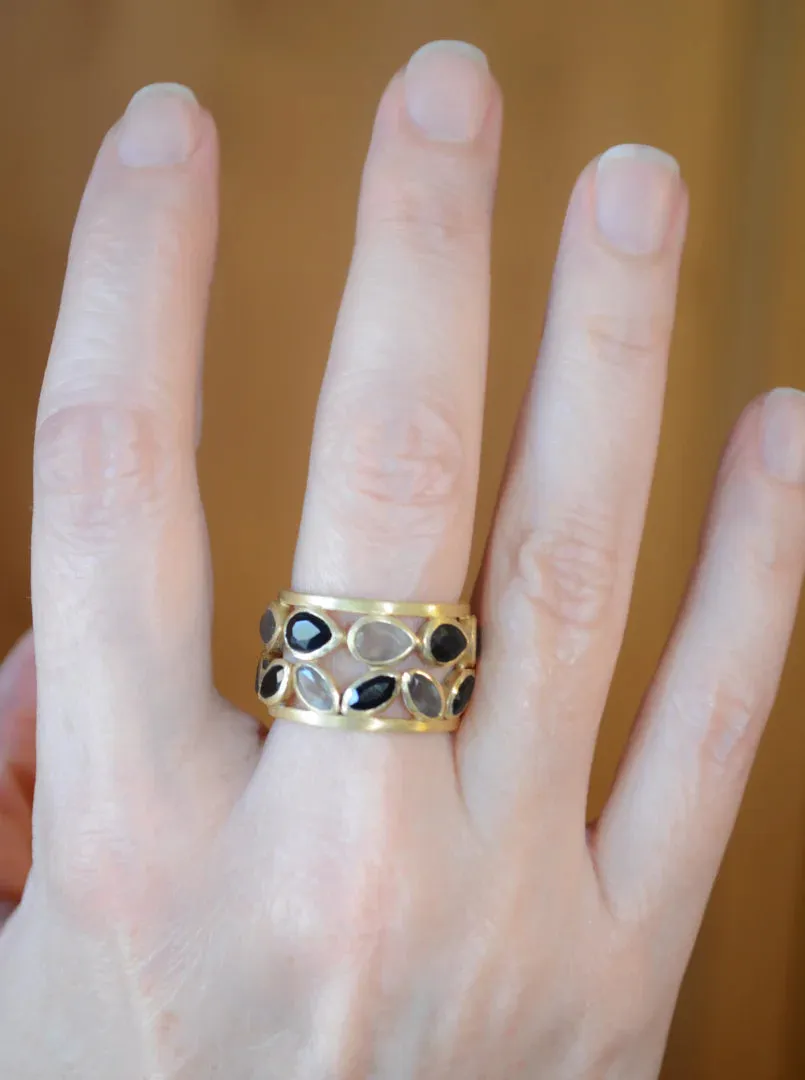 Onyx & Gray Moonstone Ring