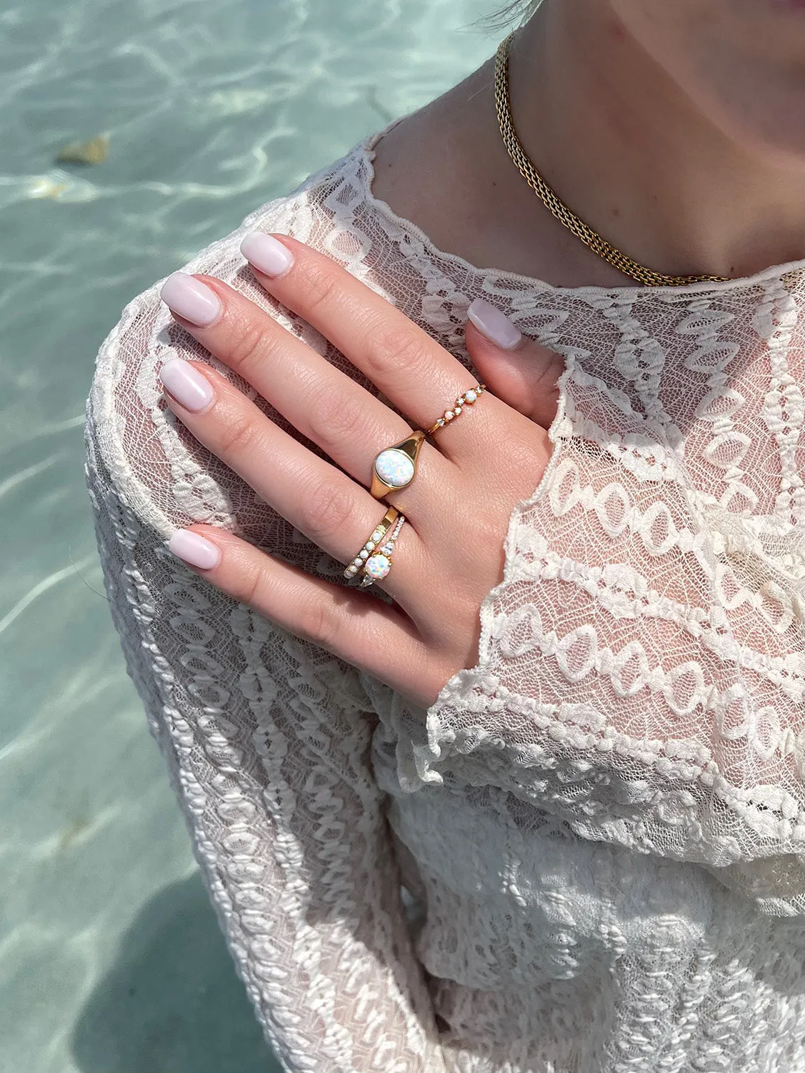 Opal Dream Signet Ring 14K Gold Plated