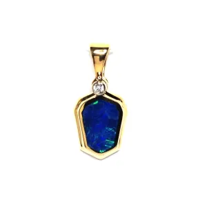Opal Pendant Geometric Inlaid Design with .02ct Round Diamond
