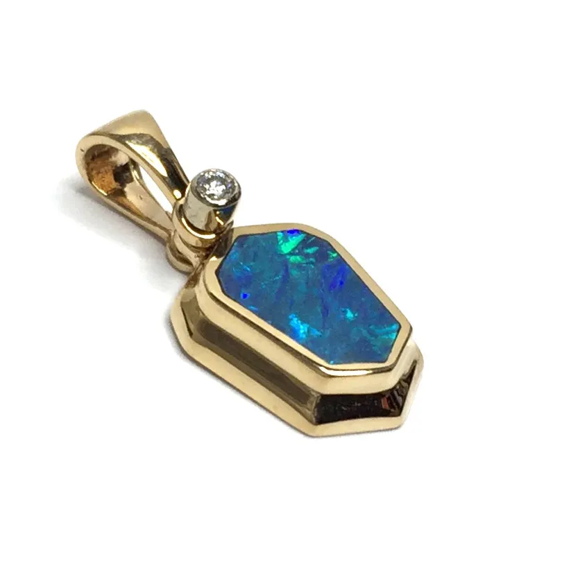 Opal Pendant Geometric Inlaid Design with .02ct Round Diamond