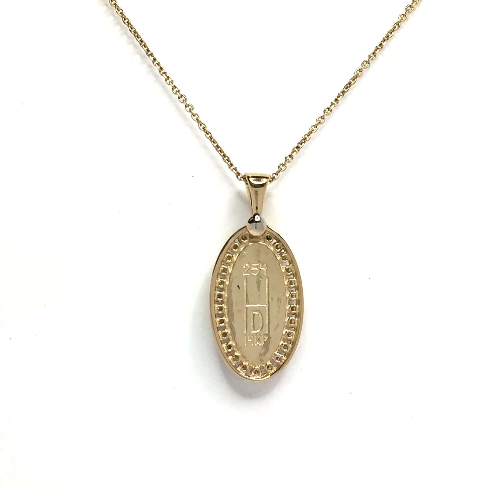 Opal Pendant Oval Inlaid Design with .37ctw Round Diamonds Halo