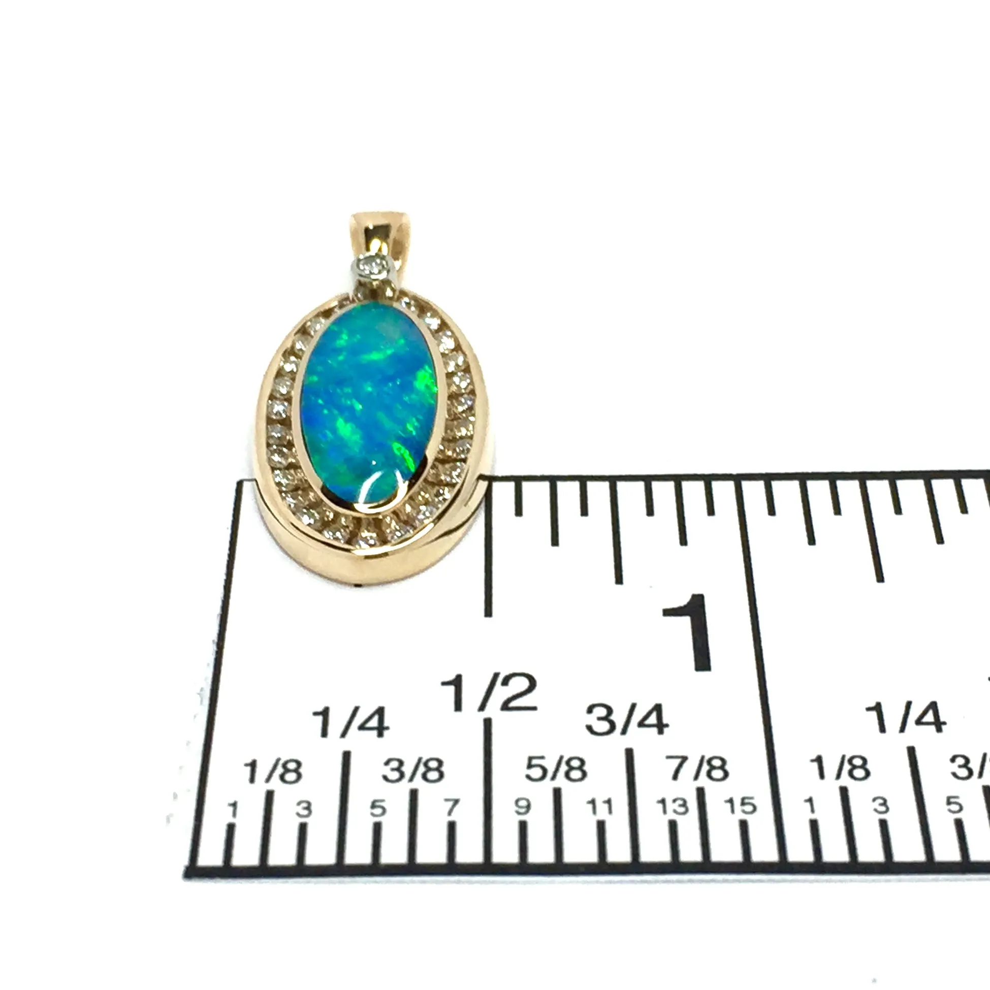 Opal Pendant Oval Inlaid Design with .37ctw Round Diamonds Halo