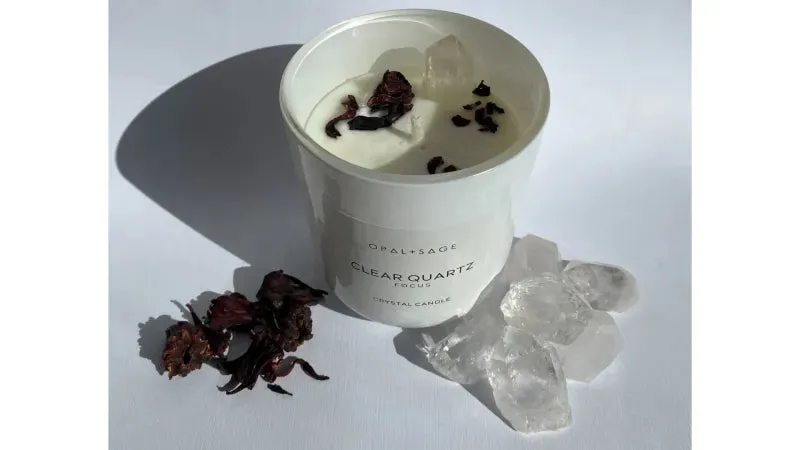 Opal   Sage Clear Quartz Candle | Large