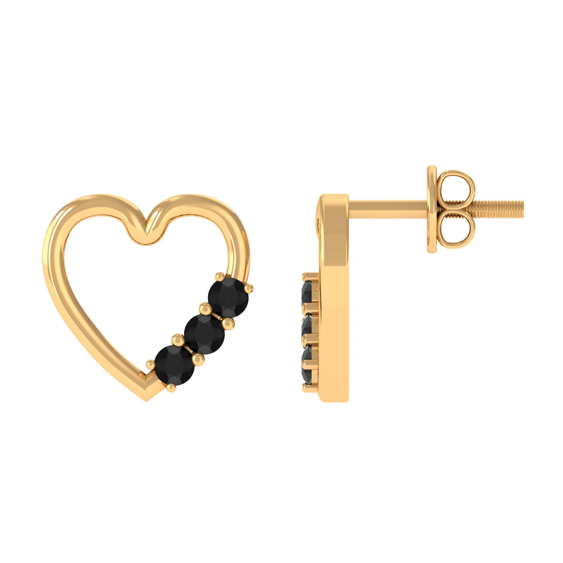 Open Heart Stud Earrings with Three Lab-Created Black Diamond