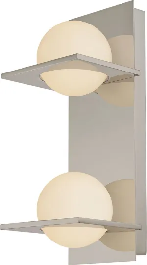 Orbit Vertical 2 Light Vanity In Matte Satin Nickel and White Opal Glass