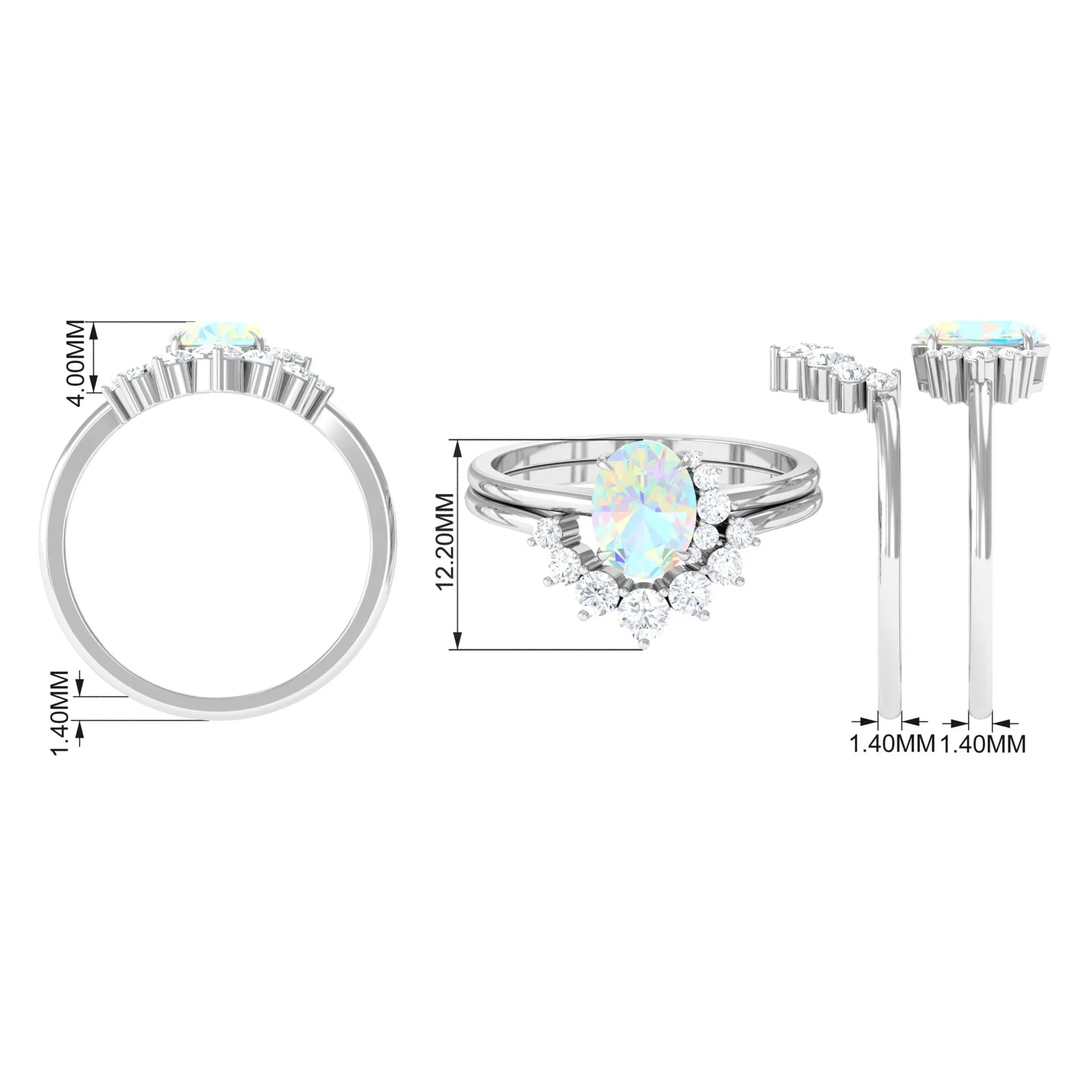 Oval Ethiopian Opal Solitaire Wedding Ring Set with Diamond