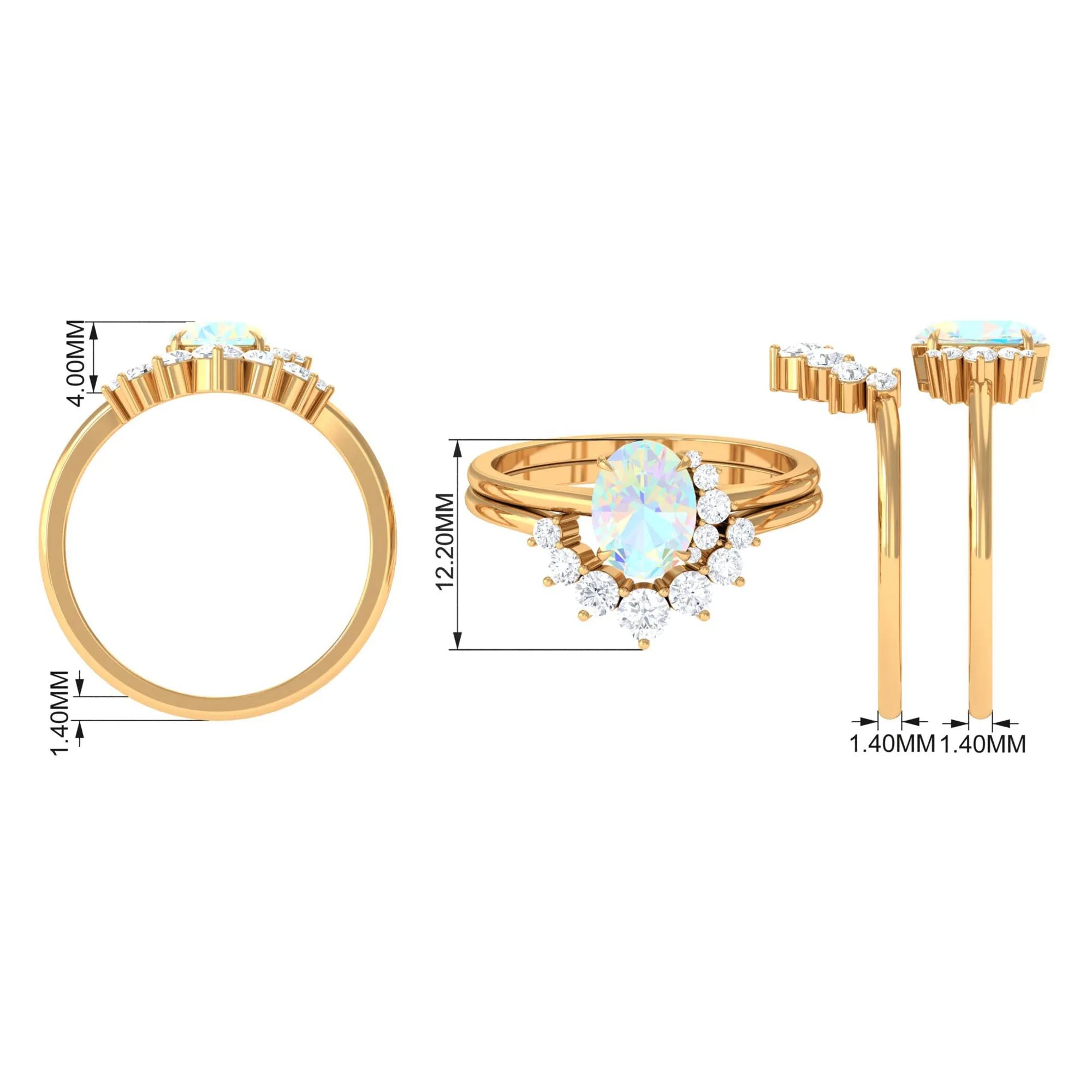 Oval Ethiopian Opal Solitaire Wedding Ring Set with Diamond