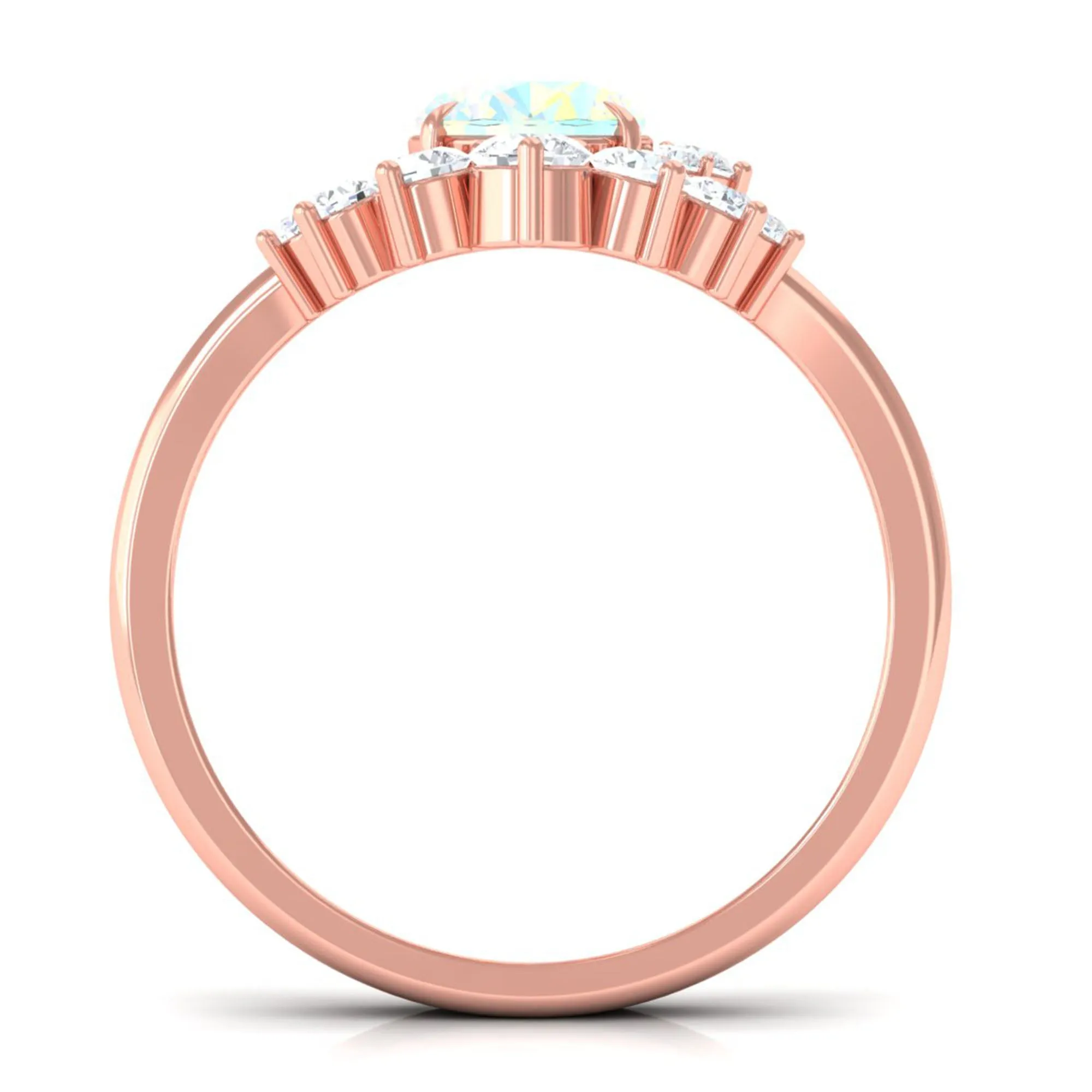 Oval Ethiopian Opal Solitaire Wedding Ring Set with Diamond