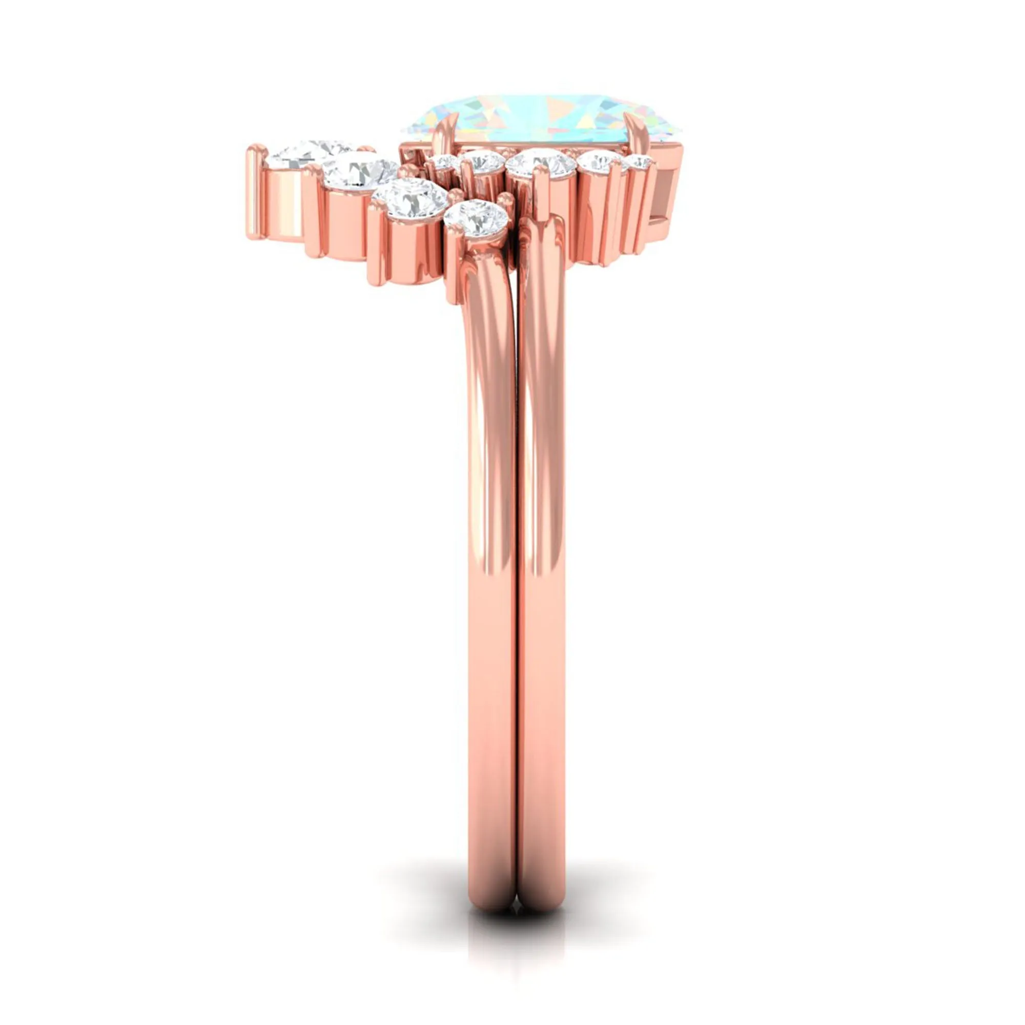 Oval Ethiopian Opal Solitaire Wedding Ring Set with Diamond