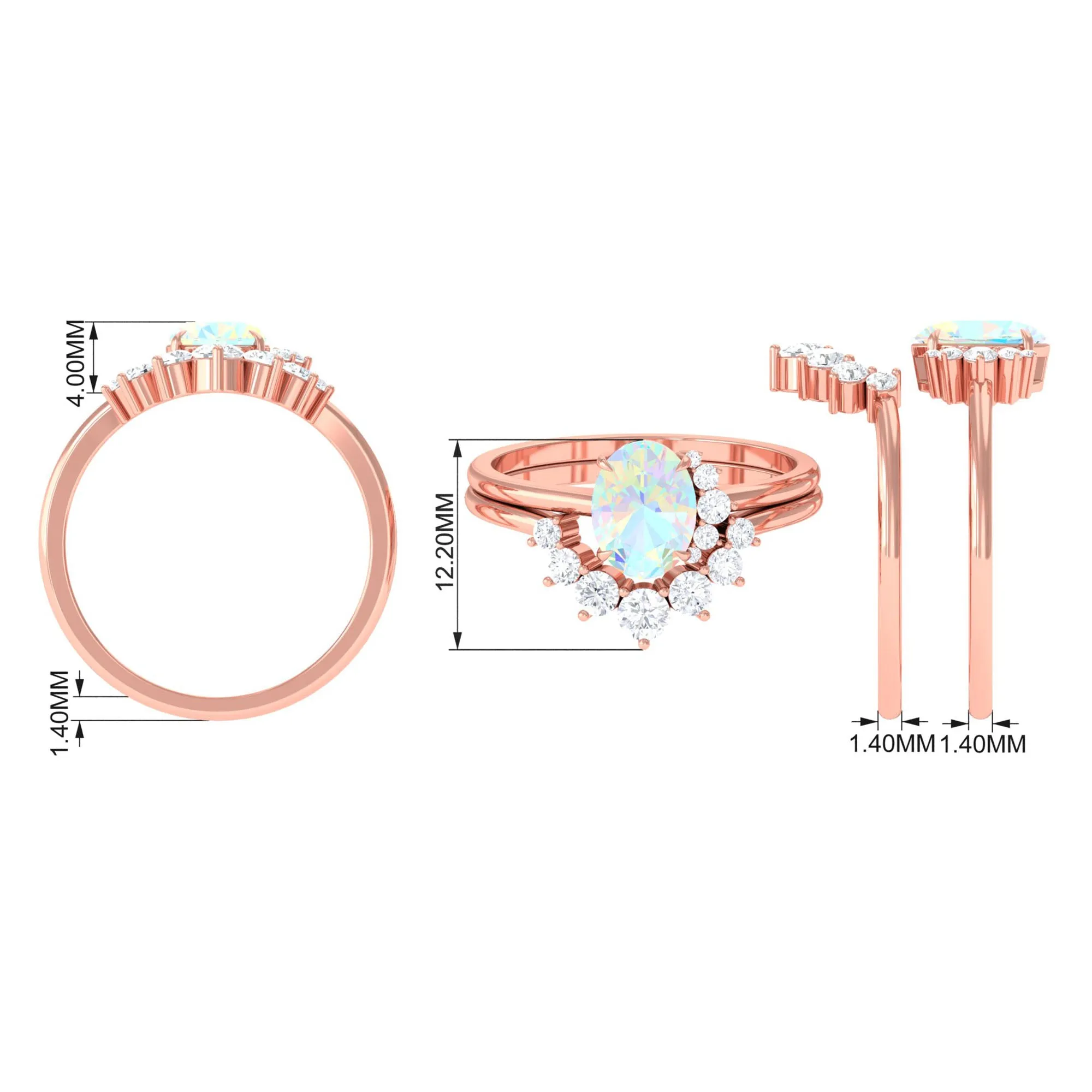 Oval Ethiopian Opal Solitaire Wedding Ring Set with Diamond