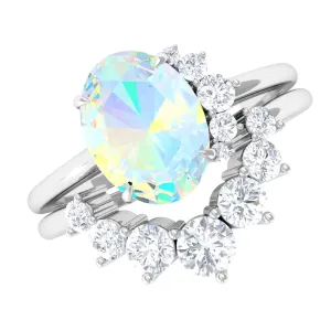 Oval Ethiopian Opal Solitaire Wedding Ring Set with Diamond