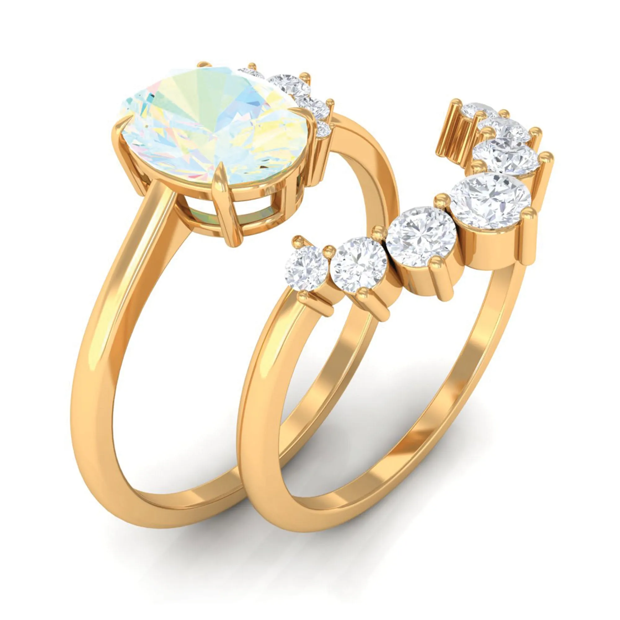 Oval Ethiopian Opal Solitaire Wedding Ring Set with Diamond