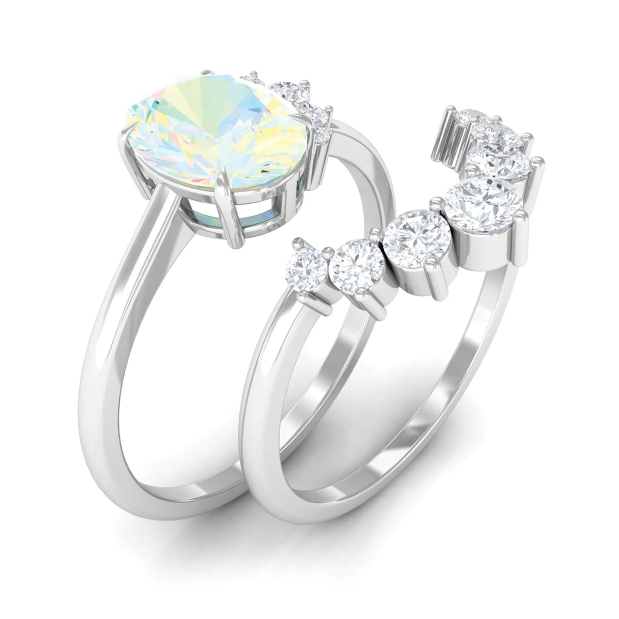 Oval Ethiopian Opal Solitaire Wedding Ring Set with Diamond