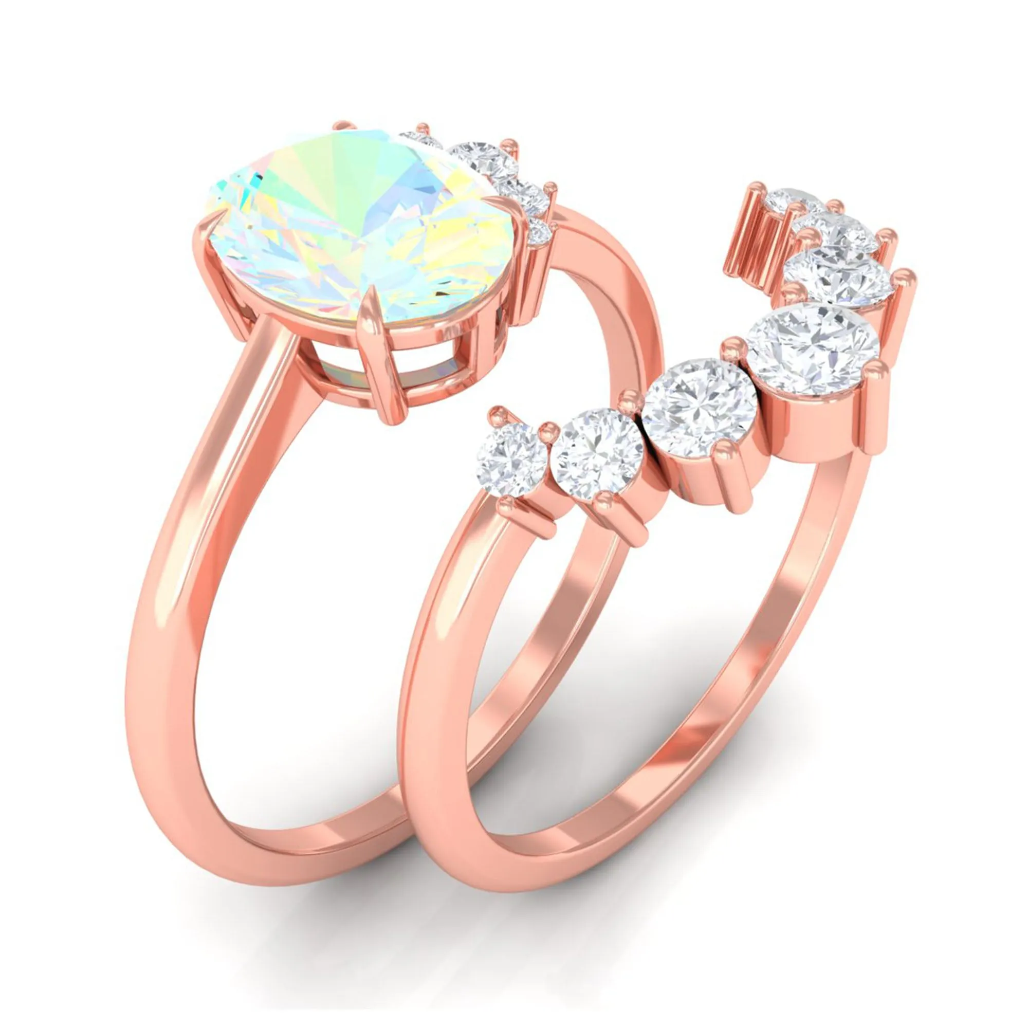 Oval Ethiopian Opal Solitaire Wedding Ring Set with Diamond