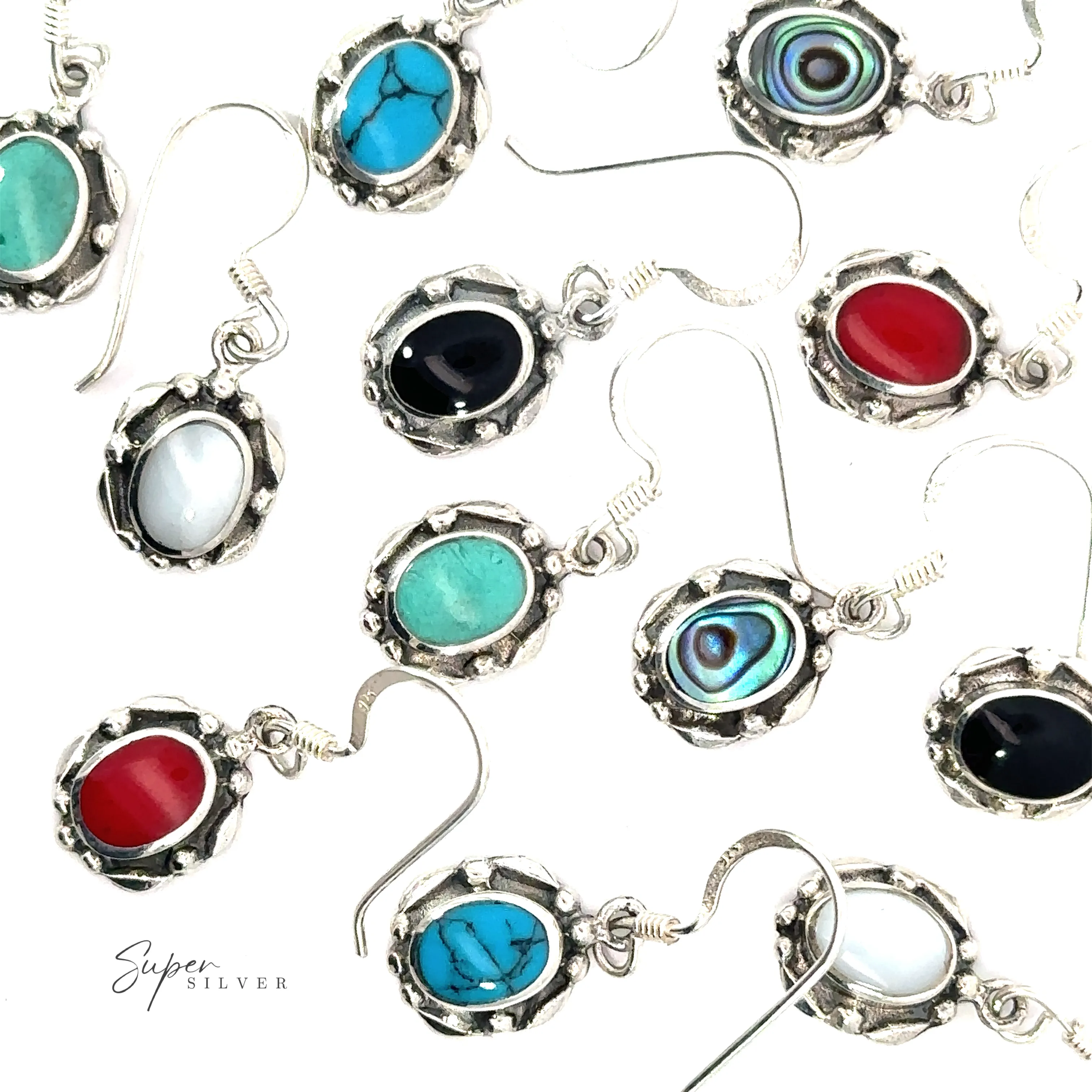 Oval Inlaid Stone Earrings
