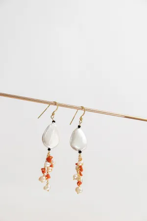 Oval pearl & coral earrings
