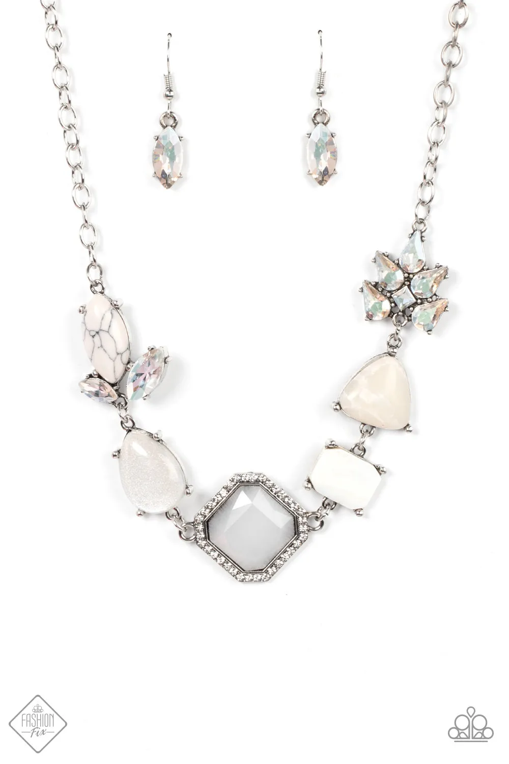 Paparazzi Eco Enchantment Necklace White, Ethereal Effervescence Earrings White & Ethereal Effervescence Bracelet White