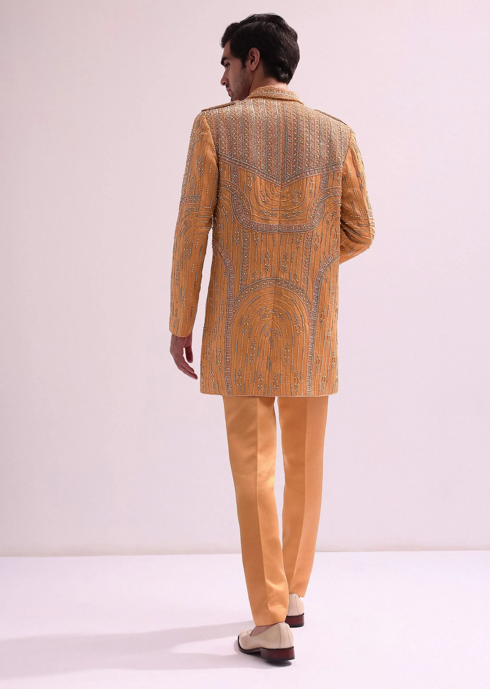 Peach Embellished Shawl Lapel Tuxedo With Kurta And Pants