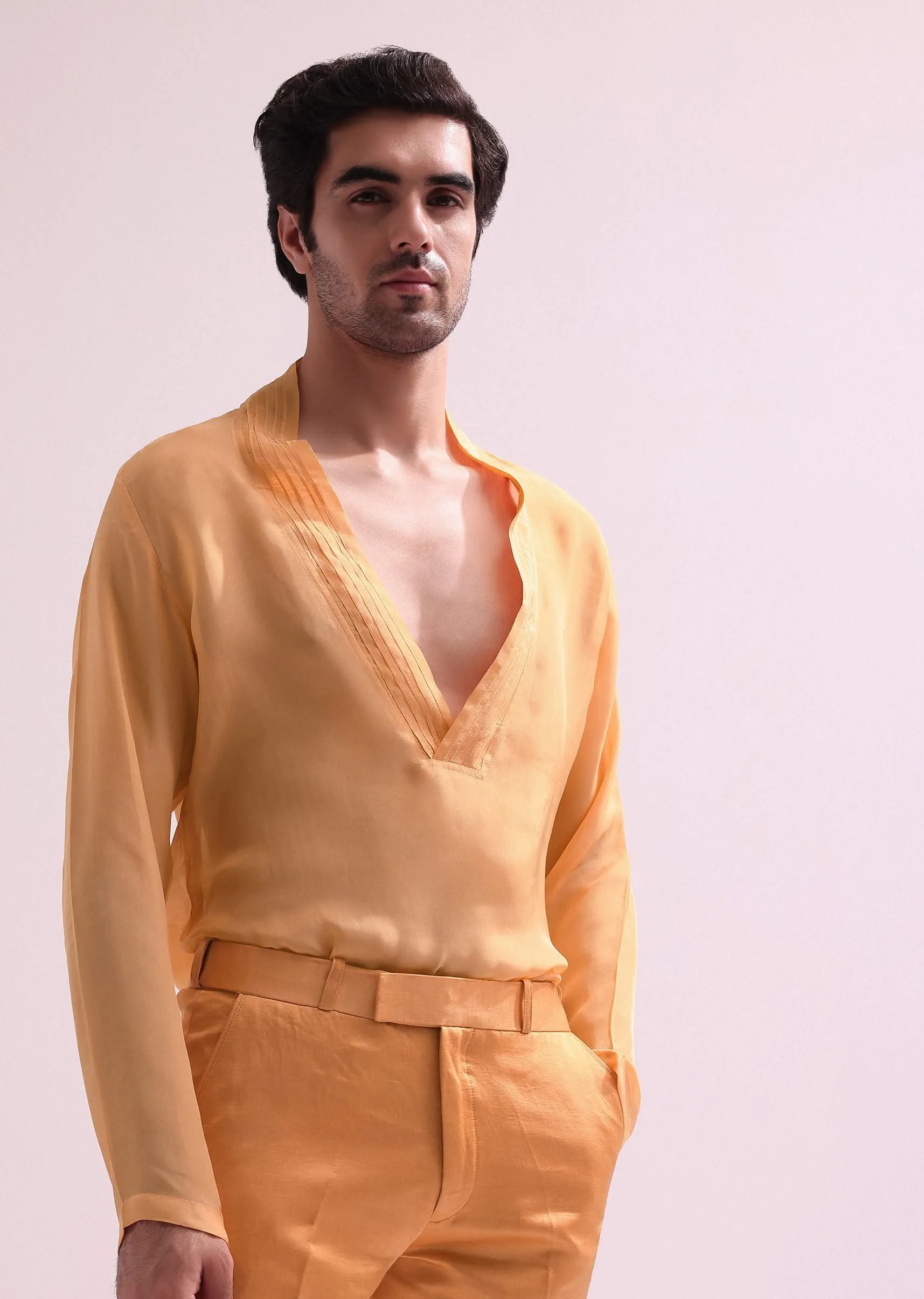 Peach Embellished Shawl Lapel Tuxedo With Kurta And Pants