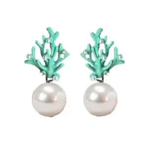 Pearl and Turquoise Coral Mini Statement Earrings