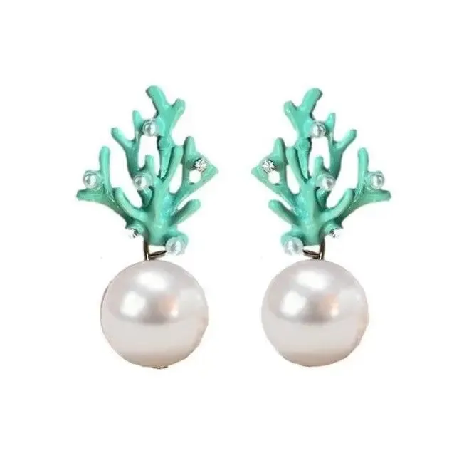 Pearl and Turquoise Coral Mini Statement Earrings