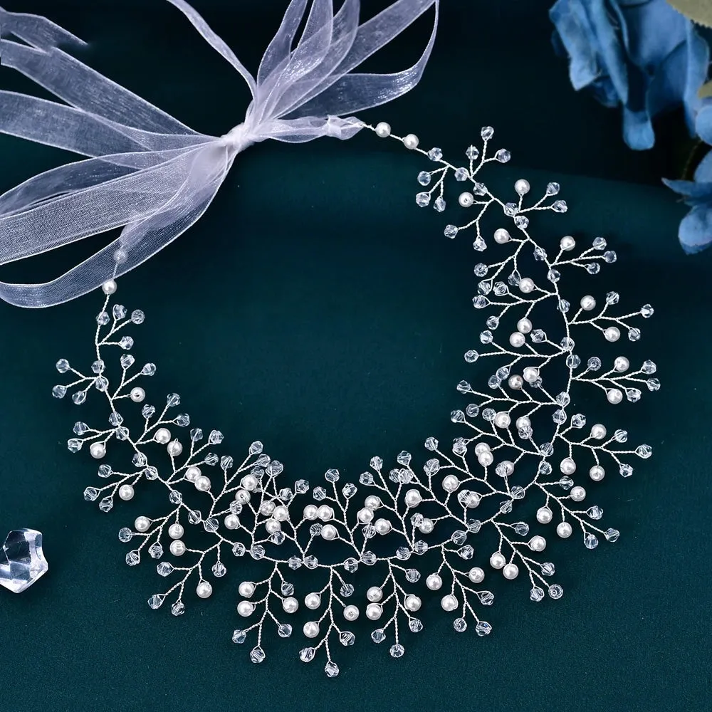 Pearl Bridal Headband Handcrafted Wedding Headdress