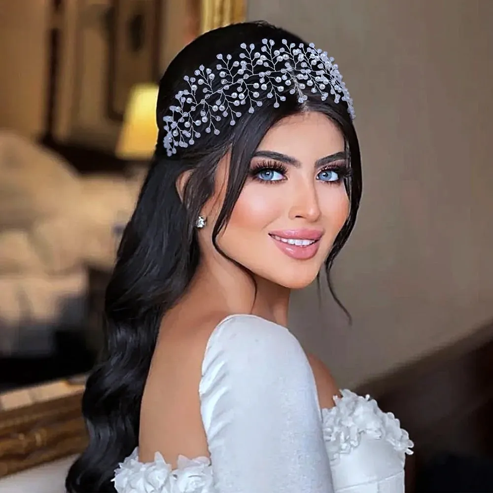Pearl Bridal Headband Handcrafted Wedding Headdress