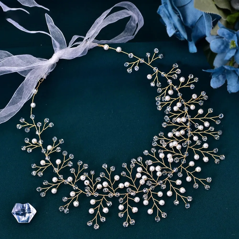 Pearl Bridal Headband Handcrafted Wedding Headdress