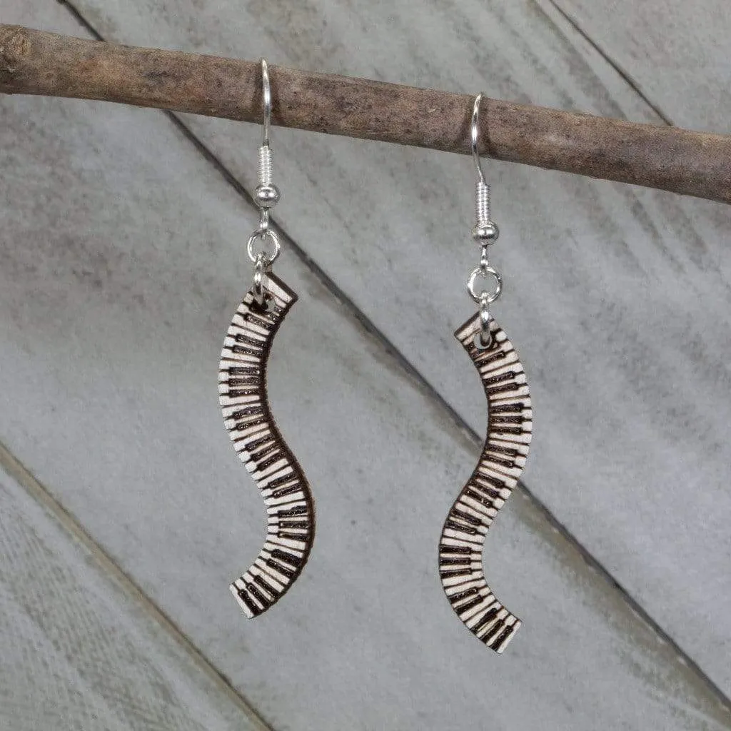 Piano Keyboard Wavy Wooden Dangle Earrings by Cate's Concepts, LLC