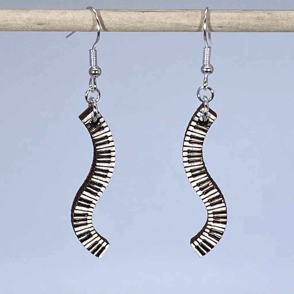 Piano Keyboard Wavy Wooden Dangle Earrings by Cate's Concepts, LLC
