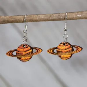 Planet Saturn Wooden Dangle Earrings by Cate's Concepts, LLC