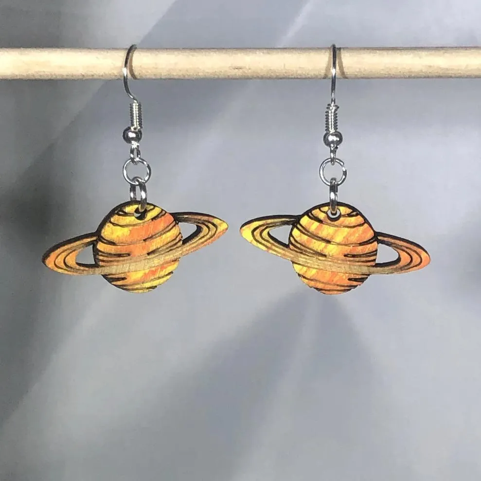 Planet Saturn Wooden Dangle Earrings by Cate's Concepts, LLC